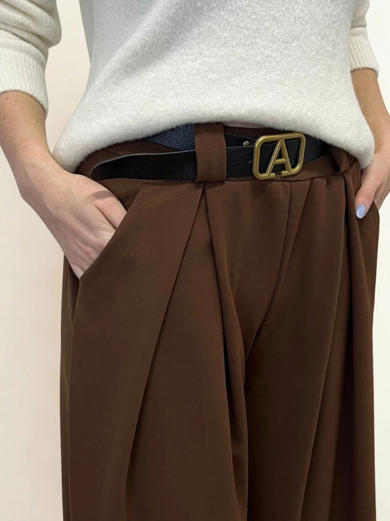 Spodnie materiałowe brązowe z paskiem szeroka nogawka eleganckie_4.png