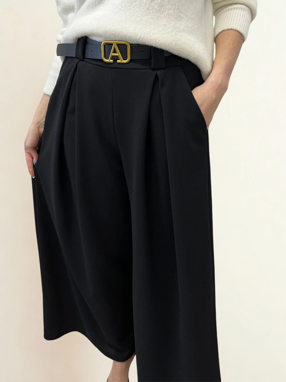 Spodnie materiałowe czarne z paskiem szeroka nogawka eleganckie_4.png